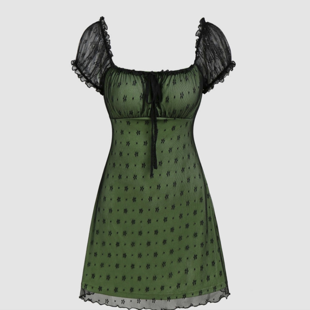 Cider Mesh Puff Sleeve Dress